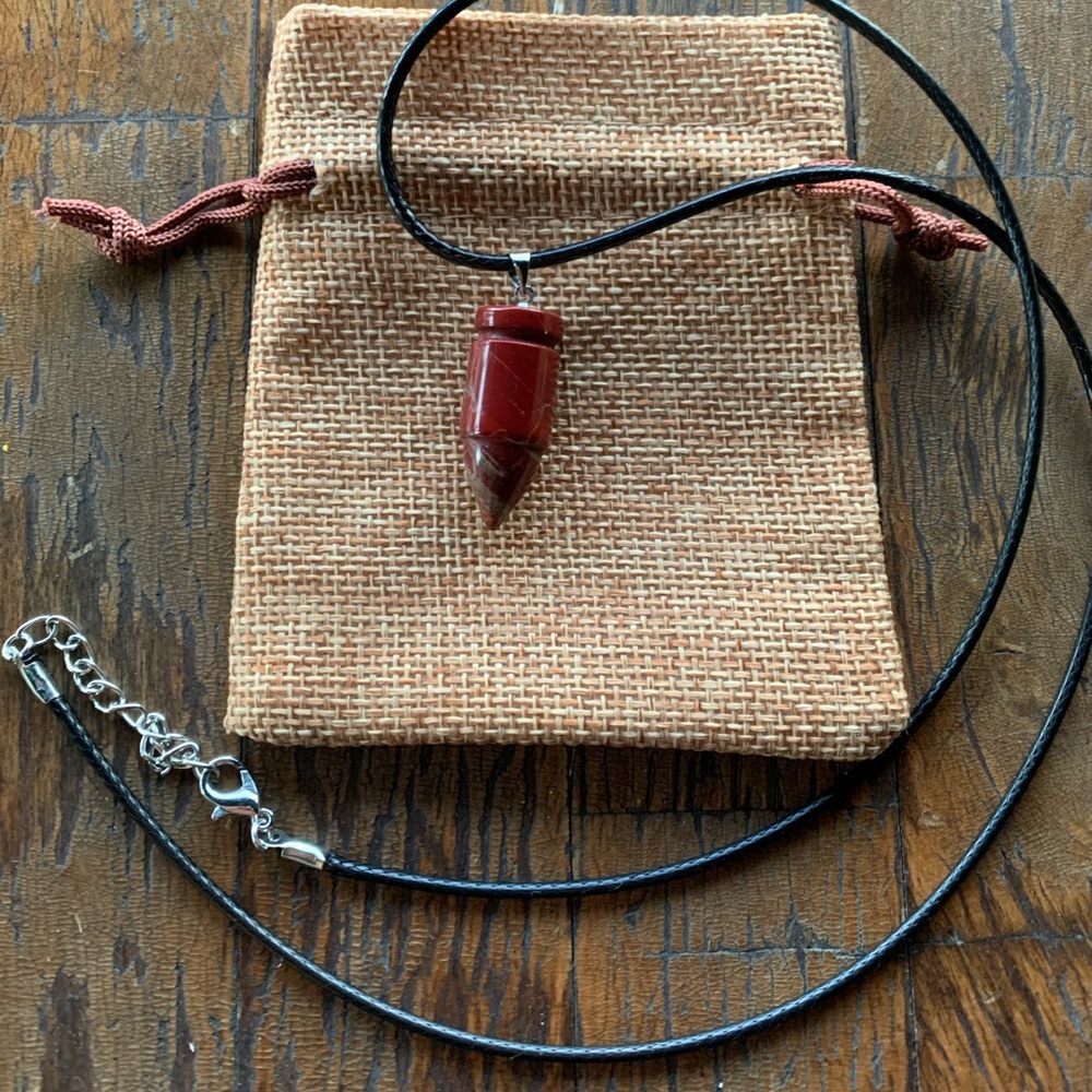 Red Jasper Necklace Crystal Bullet Necklace Unisex Red Jasper Necklace